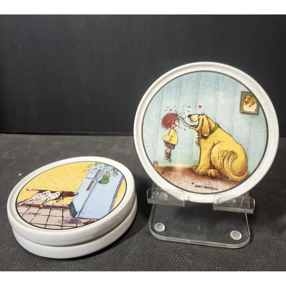 Clay Design Gary Patterson Cartoon Dog Ceramic Coaster Set of 3 Washable